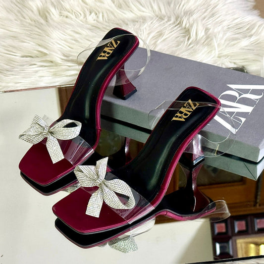 RESTOCKED – ZARA Transparent Heel Sandals | Stylish Women Footwear in Beautiful Colours(Maroon)