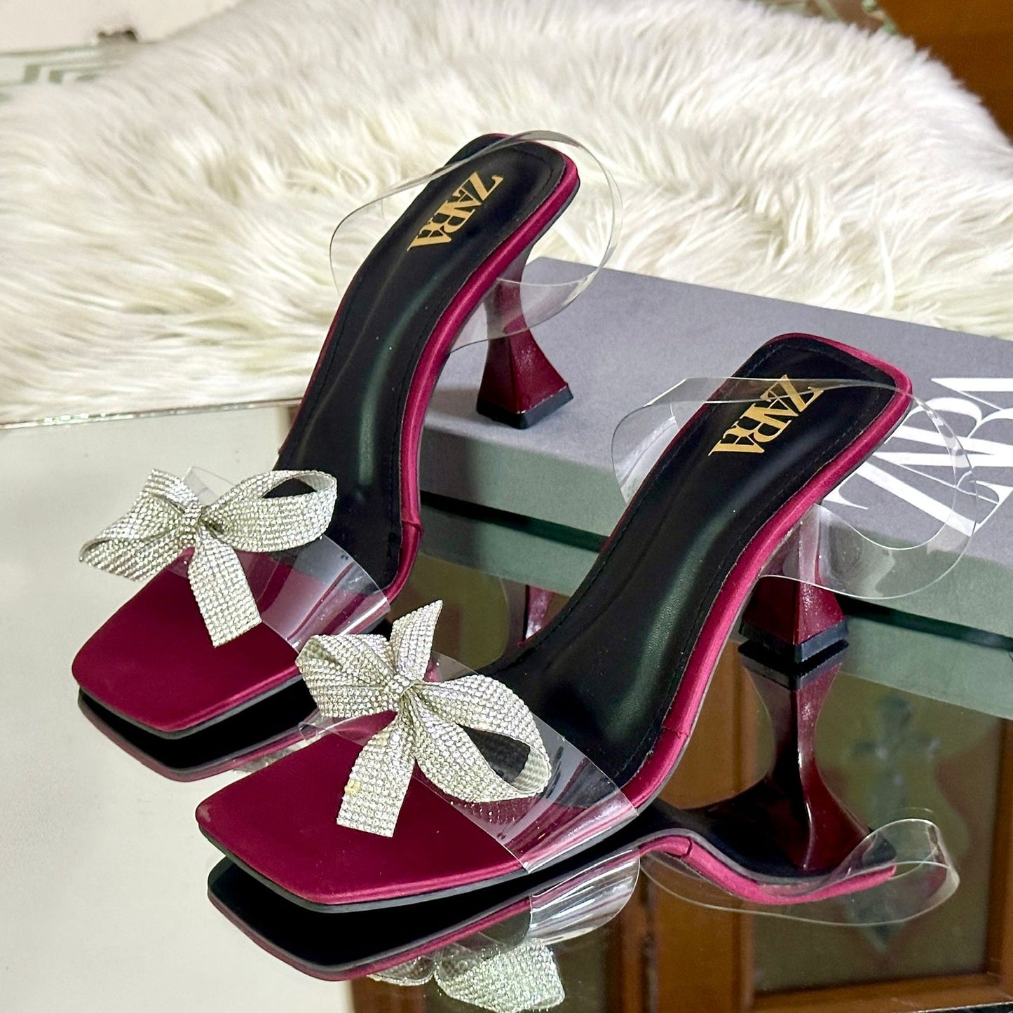 RESTOCKED – ZARA Transparent Heel Sandals | Stylish Women Footwear in Beautiful Colours(Maroon)