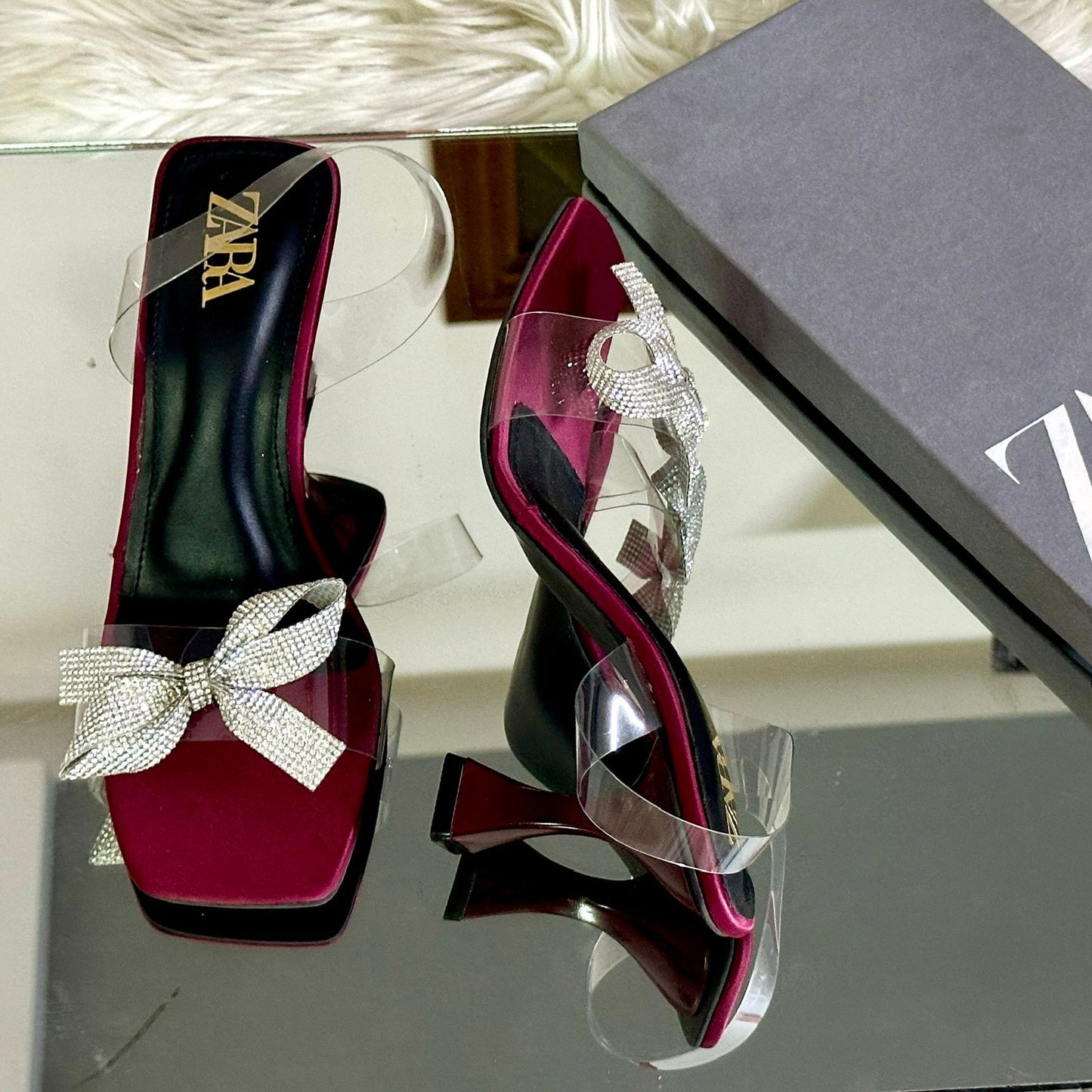 RESTOCKED – ZARA Transparent Heel Sandals | Stylish Women Footwear in Beautiful Colours(Maroon)