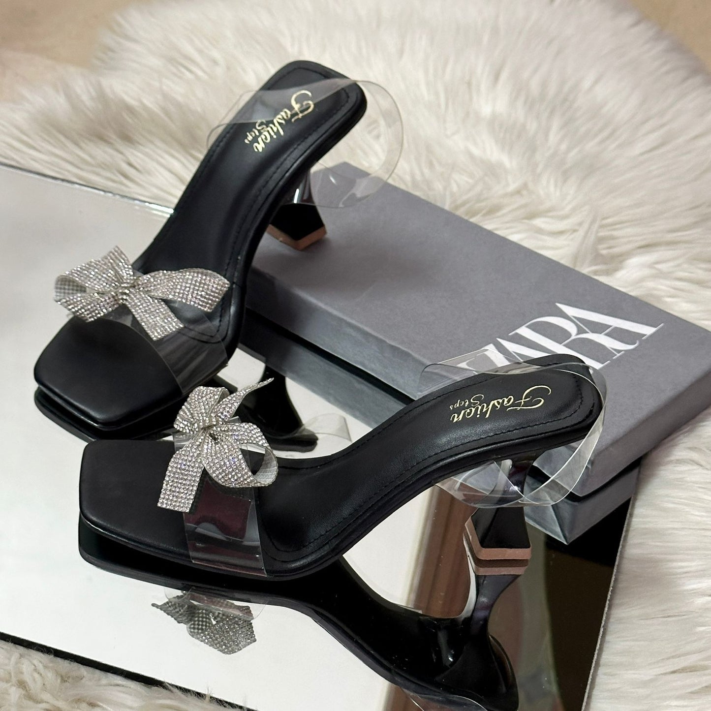 RESTOCKED – ZARA Transparent Heel Sandals | Stylish Women Footwear in Beautiful Colours(Black)