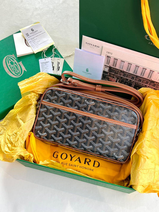 GOYARD-Inspired Crossbody Bag – Stylish Women Bag with Full Branding & Long Belt(Brown)