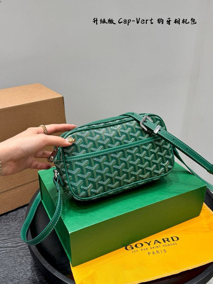 GOYARD-Inspired Crossbody Bag – Stylish Women Bag with Full Branding & Long Belt(Green)