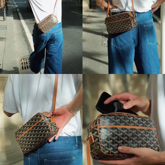 GOYARD-Inspired Crossbody Bag – Stylish Women Bag with Full Branding & Long Belt(Brown)