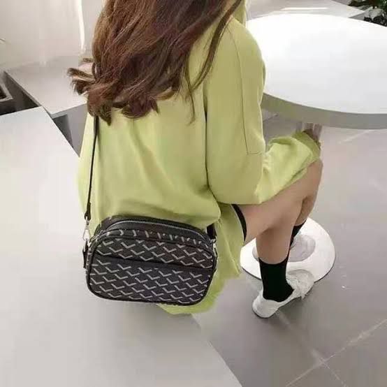 GOYARD-Inspired Crossbody Bag – Stylish Women Bag with Full Branding & Long Belt(Black)