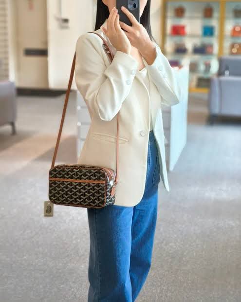 GOYARD-Inspired Crossbody Bag – Stylish Women Bag with Full Branding & Long Belt(Brown)