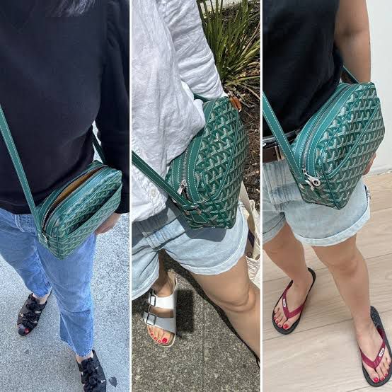 GOYARD-Inspired Crossbody Bag – Stylish Women Bag with Full Branding & Long Belt(Green)