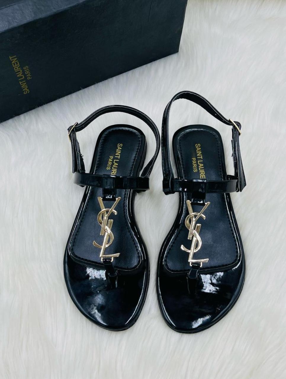 YSL-Inspired Sandals – Elegant Women Footwear with Designer Look(Black)