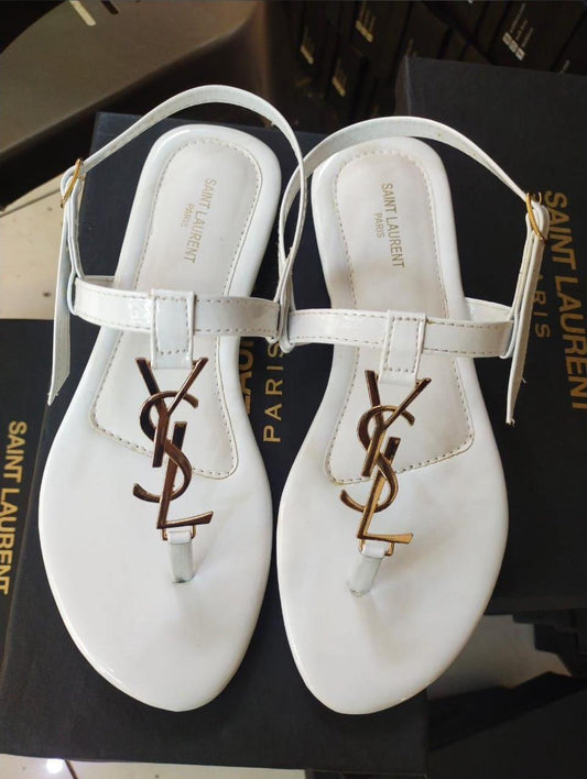 YSL-Inspired Sandals – Elegant Women Footwear with Designer Look(White)