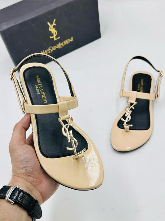 YSL-Inspired Sandals – Elegant Women Footwear with Designer Look(Beige)