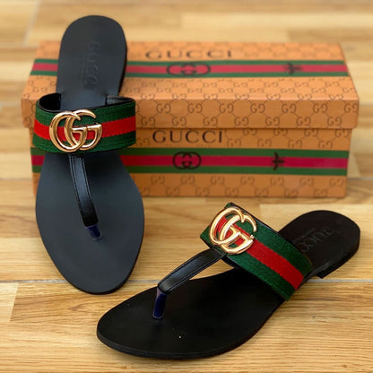 GUCCI-Inspired Flat Slippers – Premium Women Footwear with Brand Box(Black)