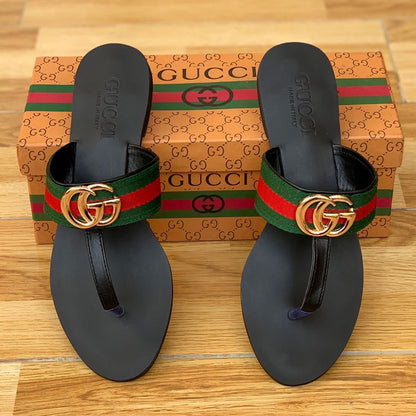 GUCCI-Inspired Flat Slippers – Premium Women Footwear with Brand Box(Black)