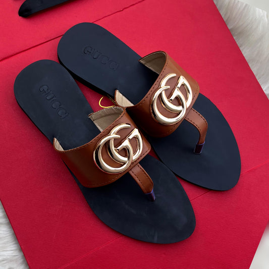 GUCCI-Inspired Flat Slippers – Premium Women Footwear with Brand Box(Brown)