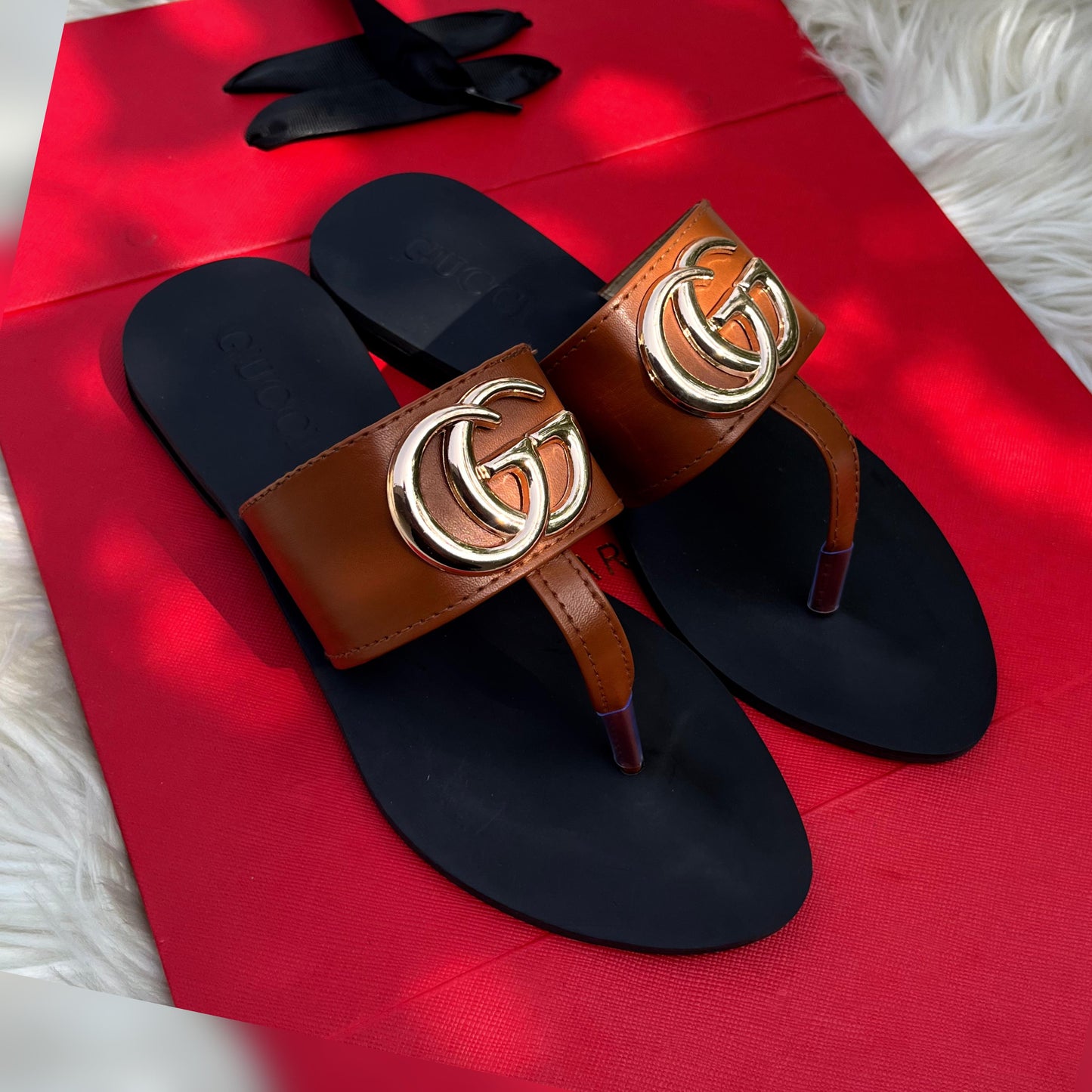 GUCCI-Inspired Flat Slippers – Premium Women Footwear with Brand Box(Brown)