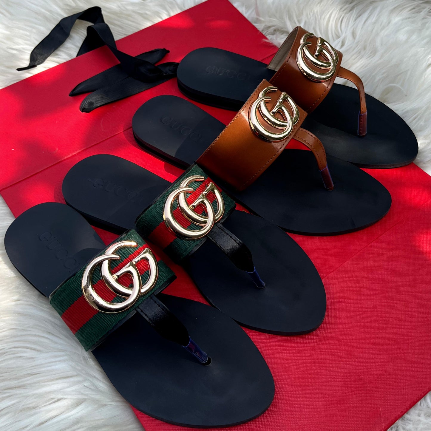 GUCCI-Inspired Flat Slippers – Premium Women Footwear with Brand Box(Brown)
