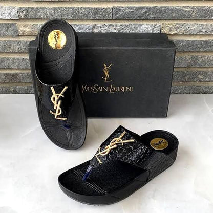 YSL Women Flip-Flops – Elegant Comfort with Signature Style(Black)