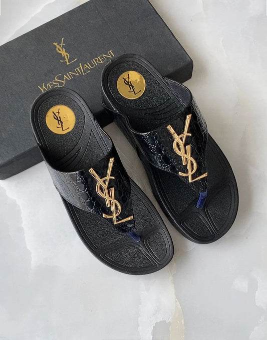YSL Women Flip-Flops – Elegant Comfort with Signature Style(Black)