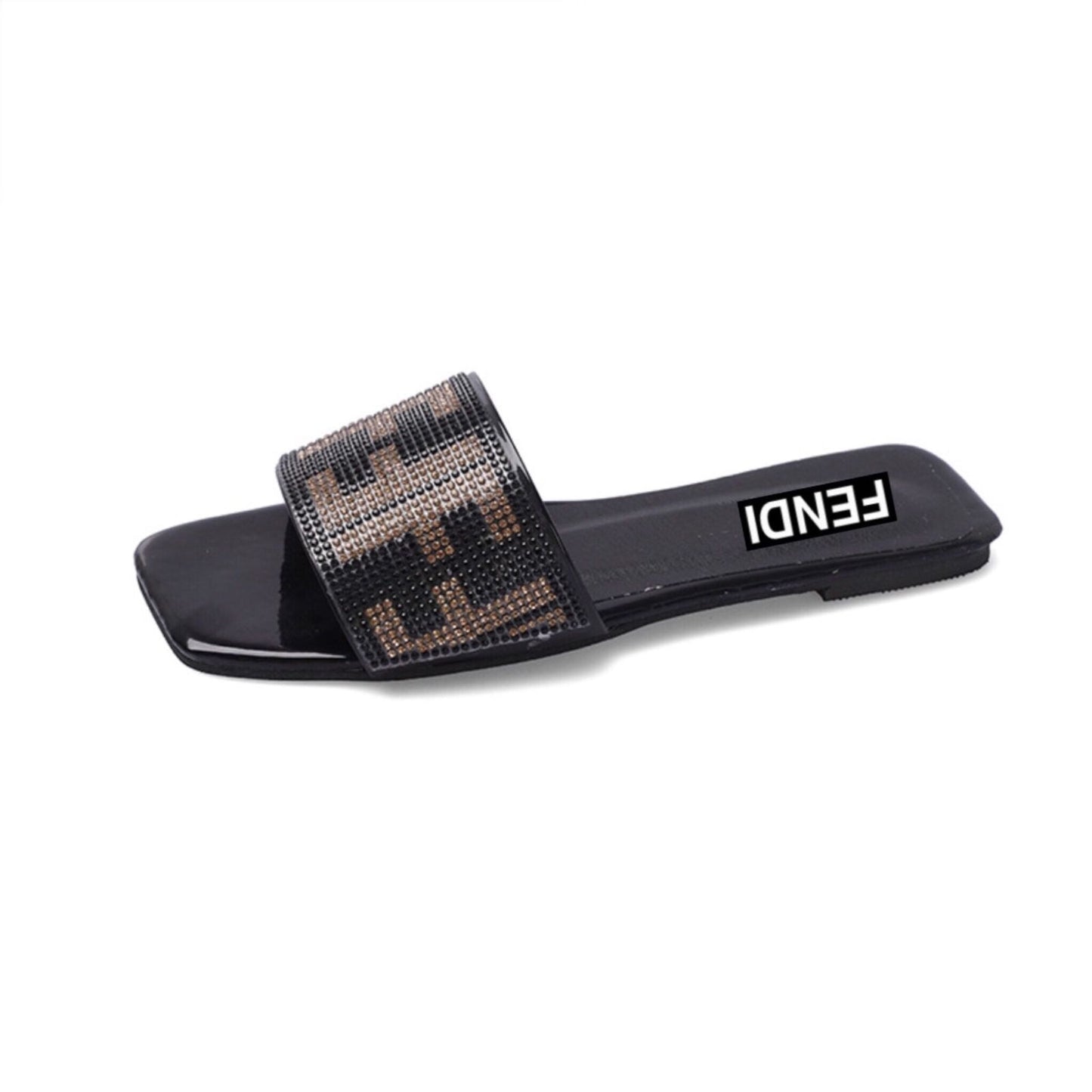 FENDI Stone Women Slippers – Elegant & Stylish Comfort (Black/Gold)