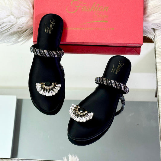 FASHIONSTEPS Women Footwear – Elegant Flat Slippers (Black)