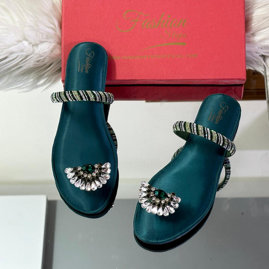 FASHIONSTEPS Women Footwear – Elegant Flat Slippers (Green)