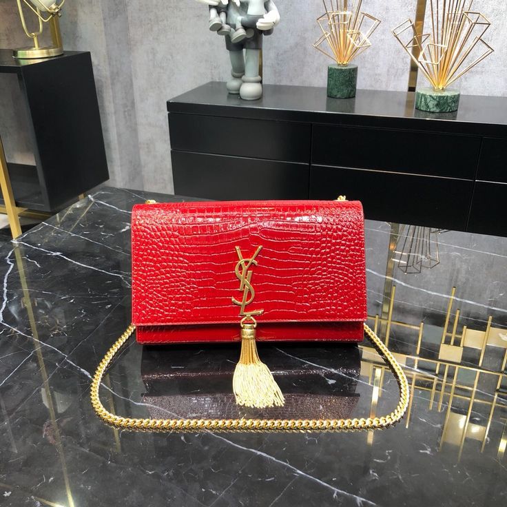 YSL High Quality Women Crossbody Bag – Elegant & Iconic (Maroon/Gold)