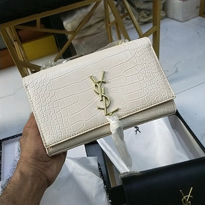 YSL High Quality Women Crossbody Bag – Elegant & Iconic (White/Gold 1)