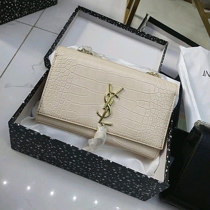 YSL High Quality Women Crossbody Bag – Elegant & Iconic (White/Gold 1)