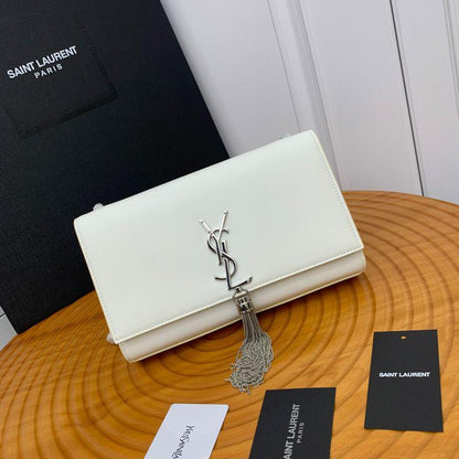 YSL High Quality Women Crossbody Bag – Elegant & Iconic (White/Silver)