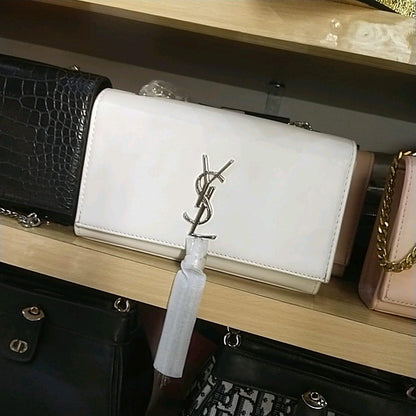 YSL High Quality Women Crossbody Bag – Elegant & Iconic (White/Silver)