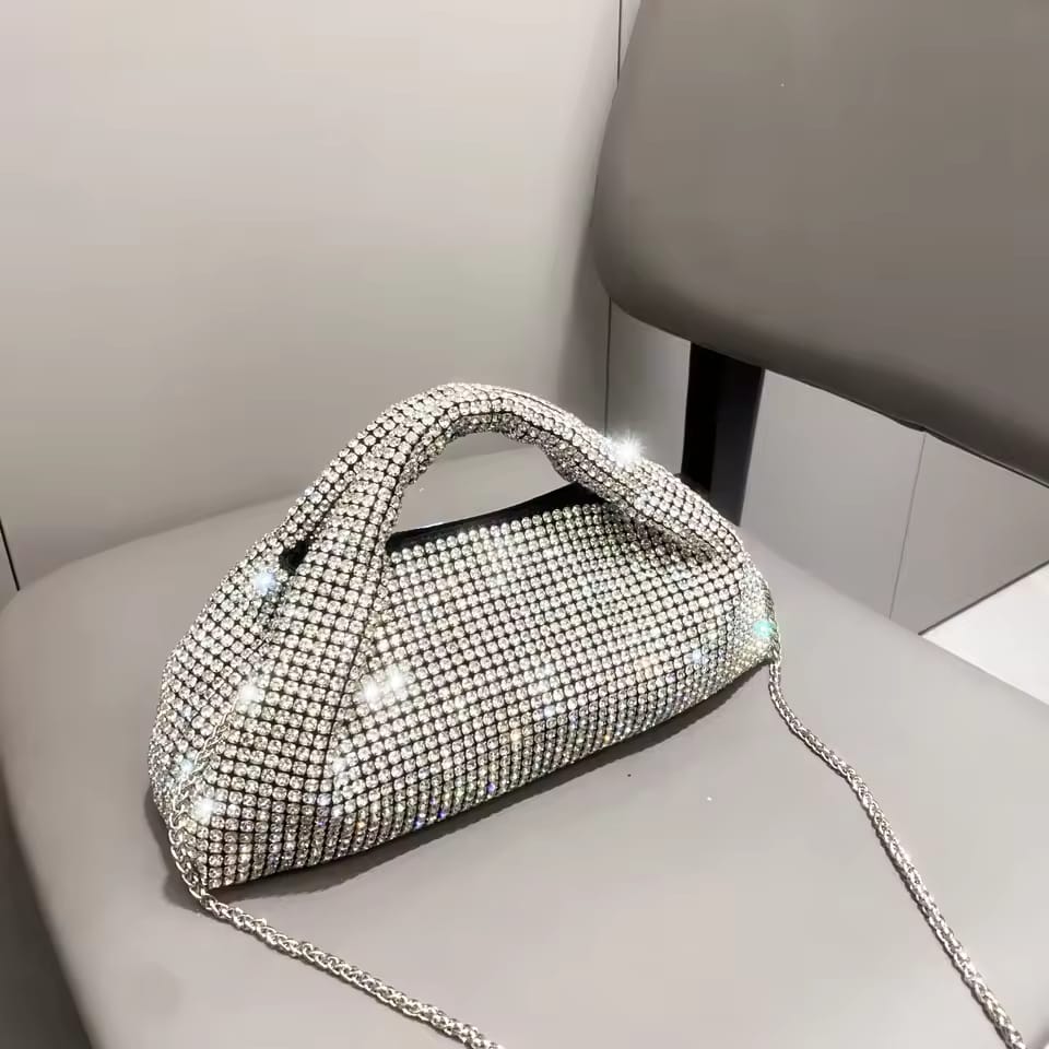 Unique Bridal Women Bag – Hand & Shoulder Chain Carry (White/Silver)