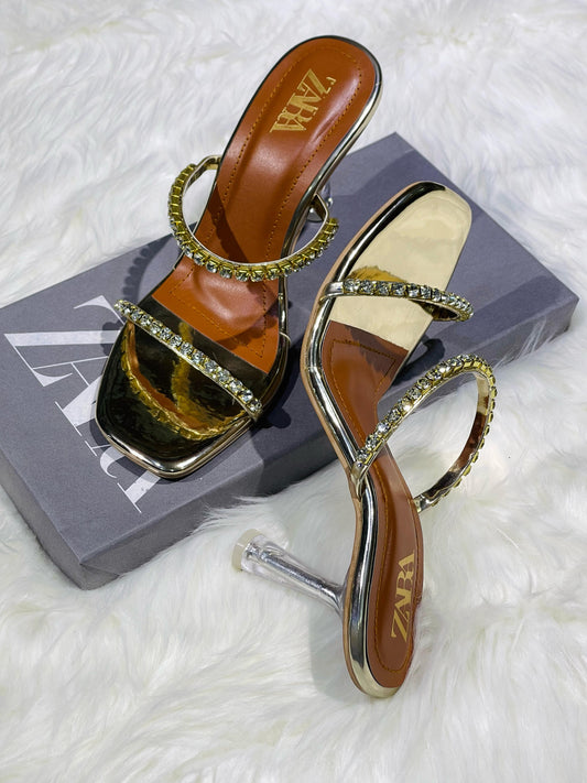 ZARA Crystal Heel – Elegant Women Footwear for Every Occasion (Gold)