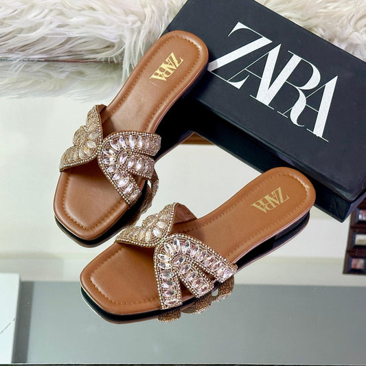 ZARA – Fancy Flat Slippers (Brown)