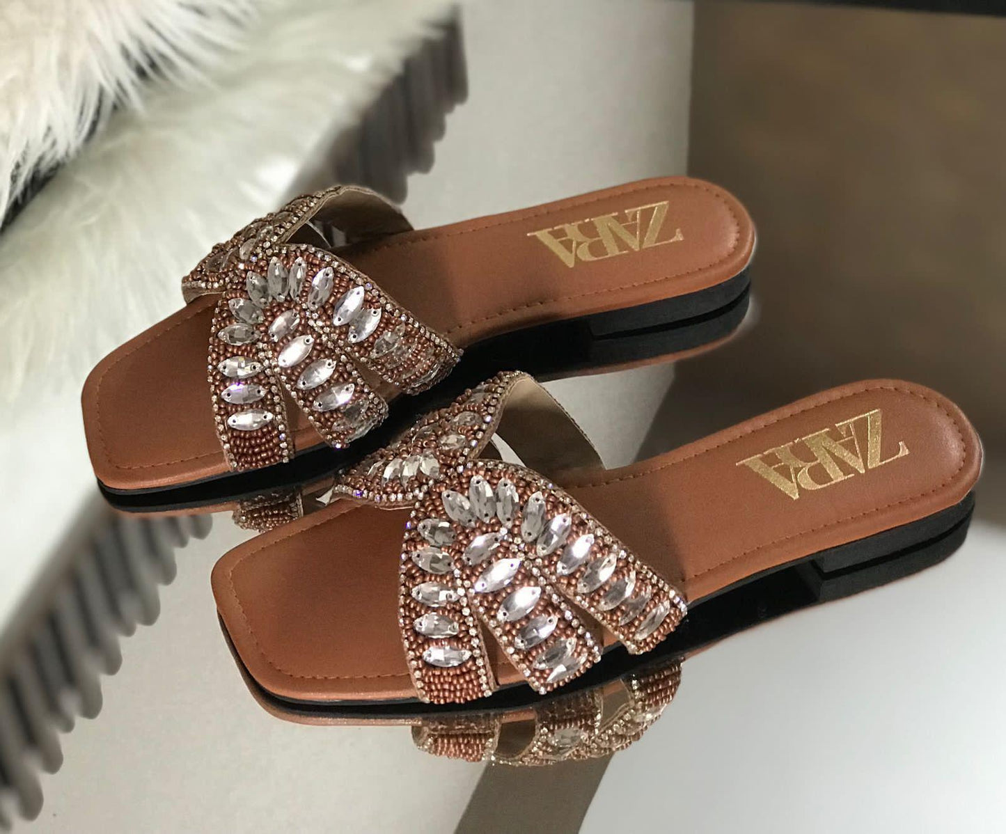 ZARA – Fancy Flat Slippers (Brown)