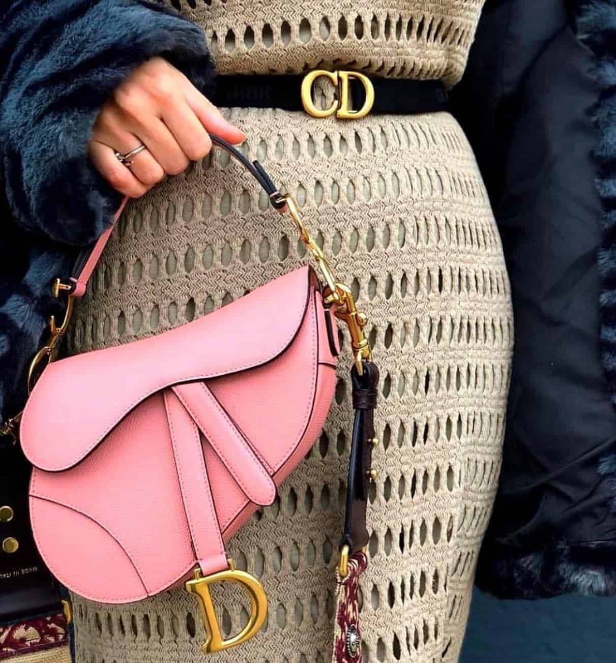 DIOR – Saddle Bag with Signature Strap (Pink)