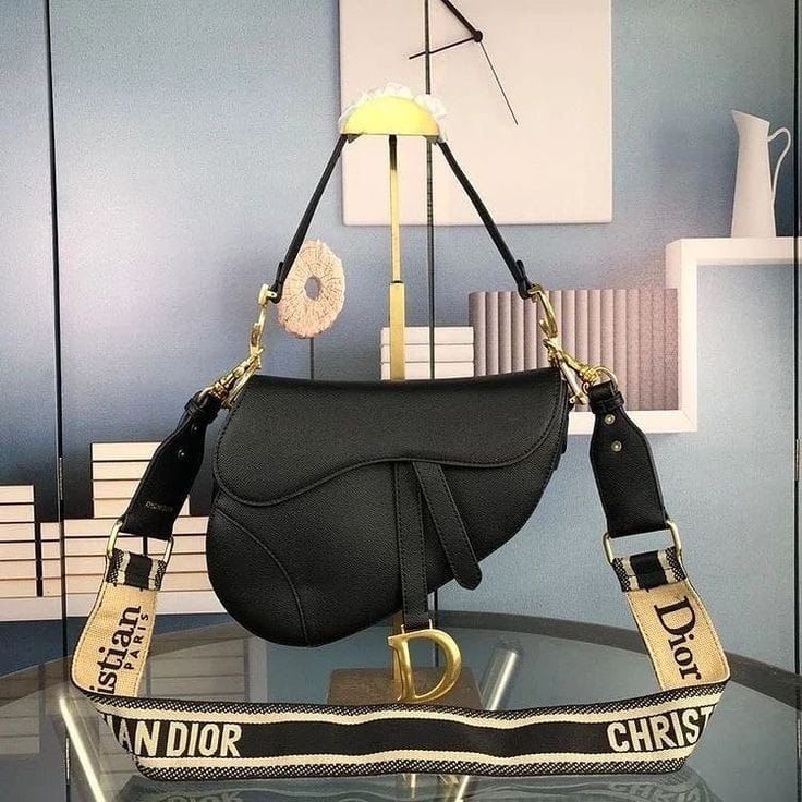 DIOR – Saddle Bag with Signature Strap (Black)