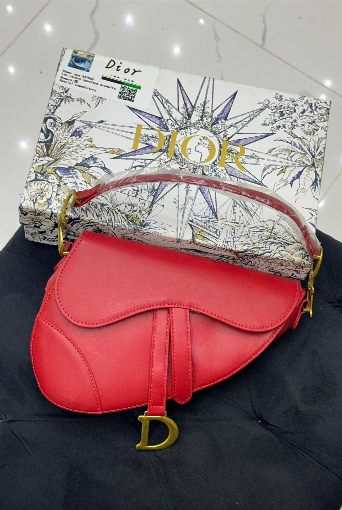 DIOR – Saddle Bag with Signature Strap (Red)