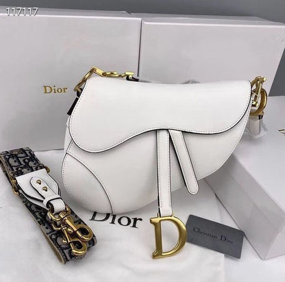 DIOR – Saddle Bag with Signature Strap (White)