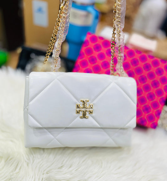 TORY BURCH – Kira Diamond Quilt Shoulder Bag (White)