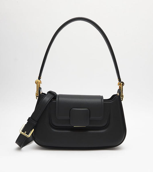 CHARLES & KEITH – Koa Leather Push-Lock Top Handle Bag (Black)