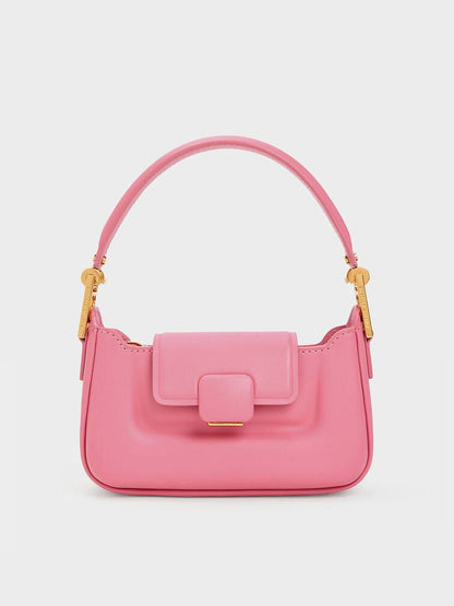 CHARLES & KEITH – Koa Leather Push-Lock Top Handle Bag (Pink)