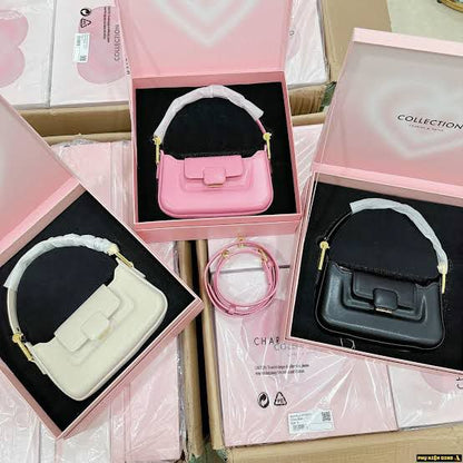 CHARLES & KEITH – Koa Leather Push-Lock Top Handle Bag (Black)