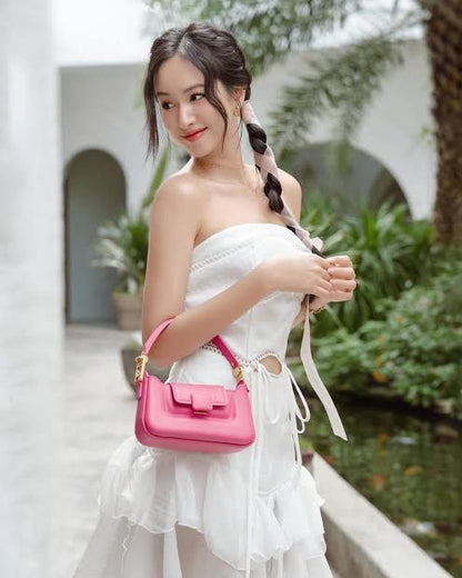 CHARLES & KEITH – Koa Leather Push-Lock Top Handle Bag (Pink)