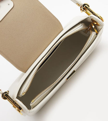 CHARLES & KEITH – Koa Leather Push-Lock Top Handle Bag (White)