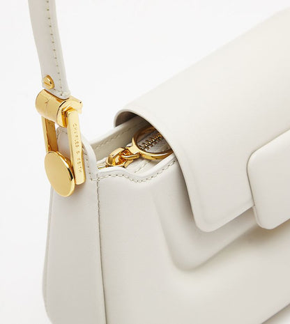 CHARLES & KEITH – Koa Leather Push-Lock Top Handle Bag (White)