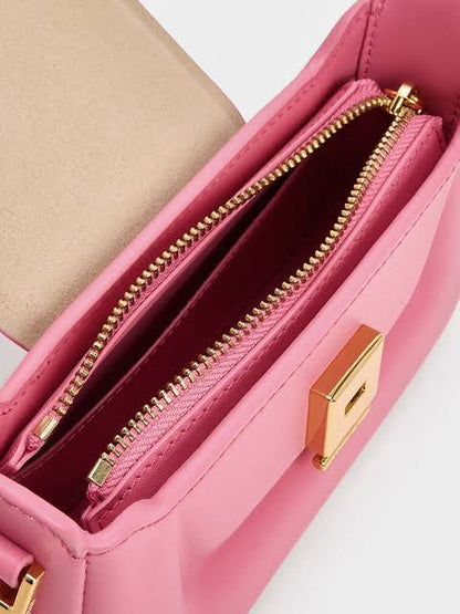 CHARLES & KEITH – Koa Leather Push-Lock Top Handle Bag (Pink)