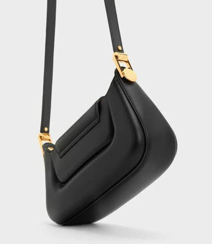 CHARLES & KEITH – Koa Leather Push-Lock Top Handle Bag (Black)