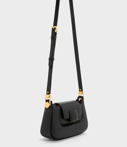 CHARLES & KEITH – Koa Leather Push-Lock Top Handle Bag (Black)