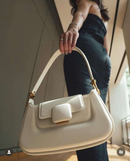 CHARLES & KEITH – Koa Leather Push-Lock Top Handle Bag (White)