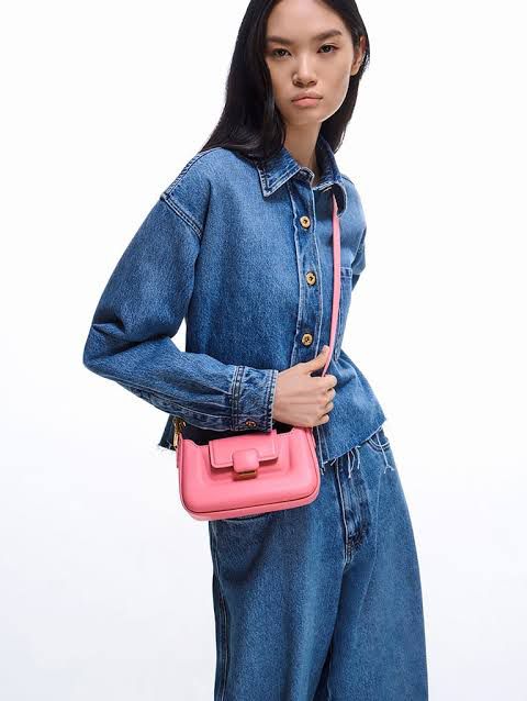 CHARLES & KEITH – Koa Leather Push-Lock Top Handle Bag (Pink)