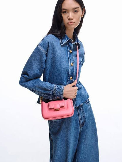 CHARLES & KEITH – Koa Leather Push-Lock Top Handle Bag (Pink)