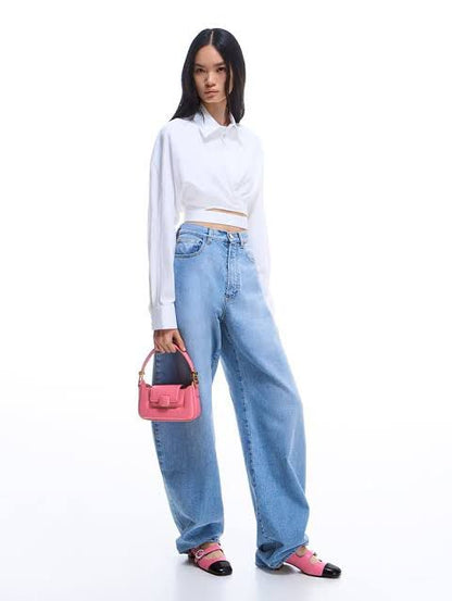 CHARLES & KEITH – Koa Leather Push-Lock Top Handle Bag (Pink)